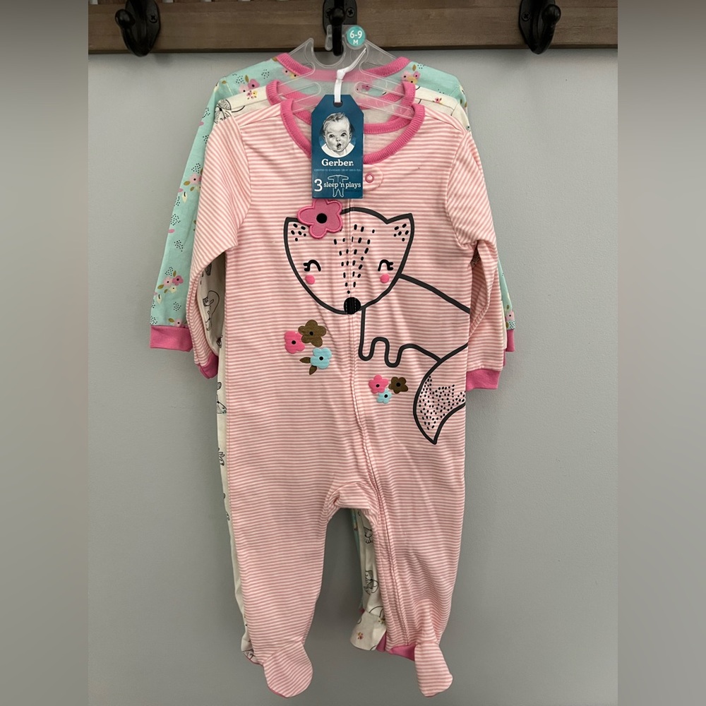 Brand New! 3-Pack Baby Girls Fox Sleep 'N Plays 6-9M
